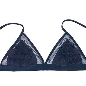 VS PINK size XS Black floral crochet lace & mesh fabric BOHO bralett bikini top